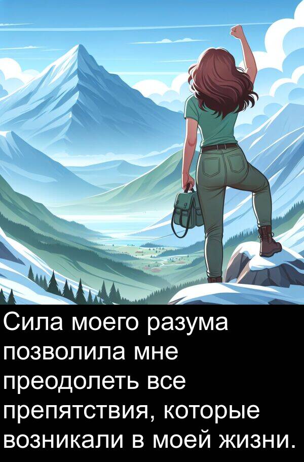 препятствия: Сила моего разума позволила мне преодолеть все препятствия, которые возникали в моей жизни.