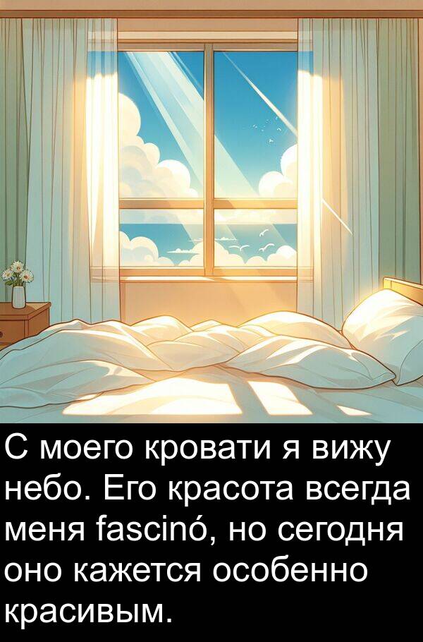 кажется: С моего кровати я вижу небо. Его красота всегда меня fascinó, но сегодня оно кажется особенно красивым.