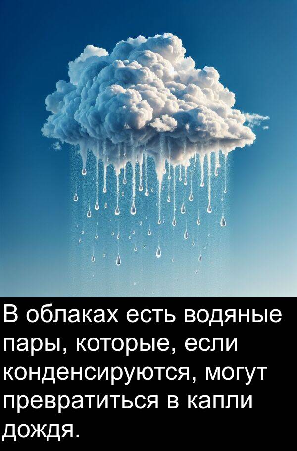 если: В облаках есть водяные пары, которые, если конденсируются, могут превратиться в капли дождя.