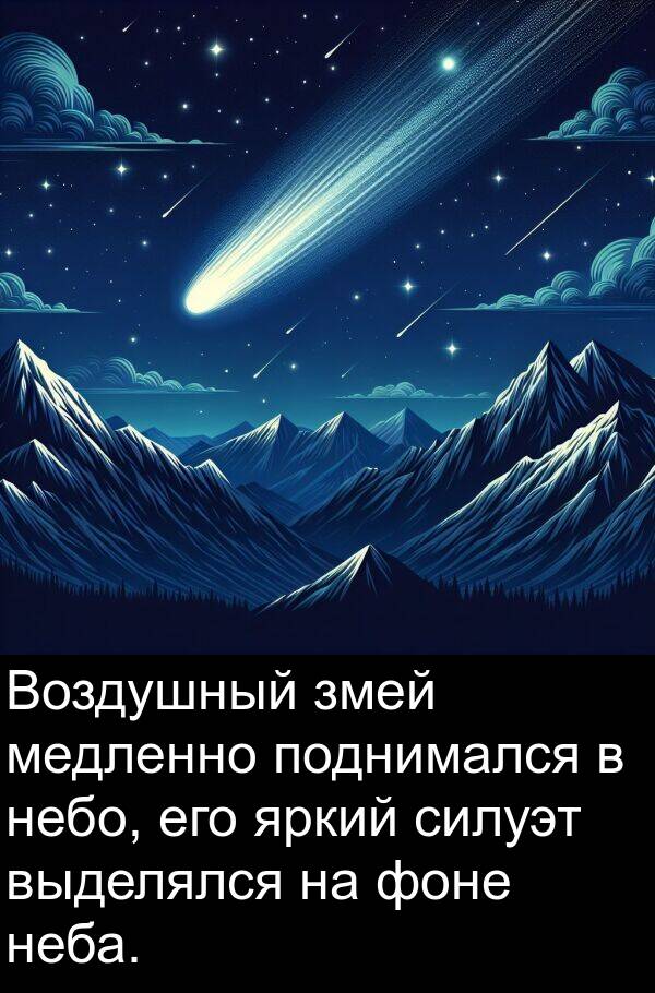 яркий: Воздушный змей медленно поднимался в небо, его яркий силуэт выделялся на фоне неба.