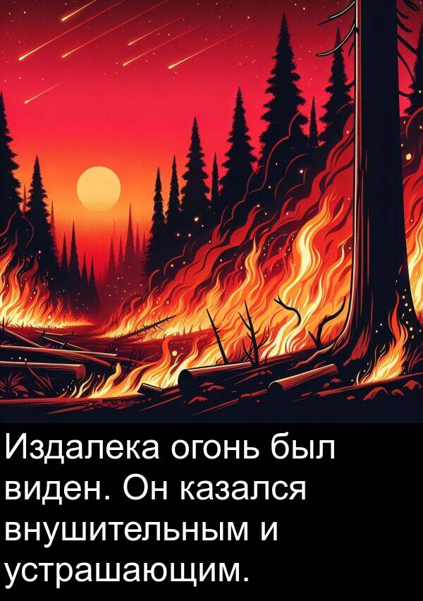 казался: Издалека огонь был виден. Он казался внушительным и устрашающим.