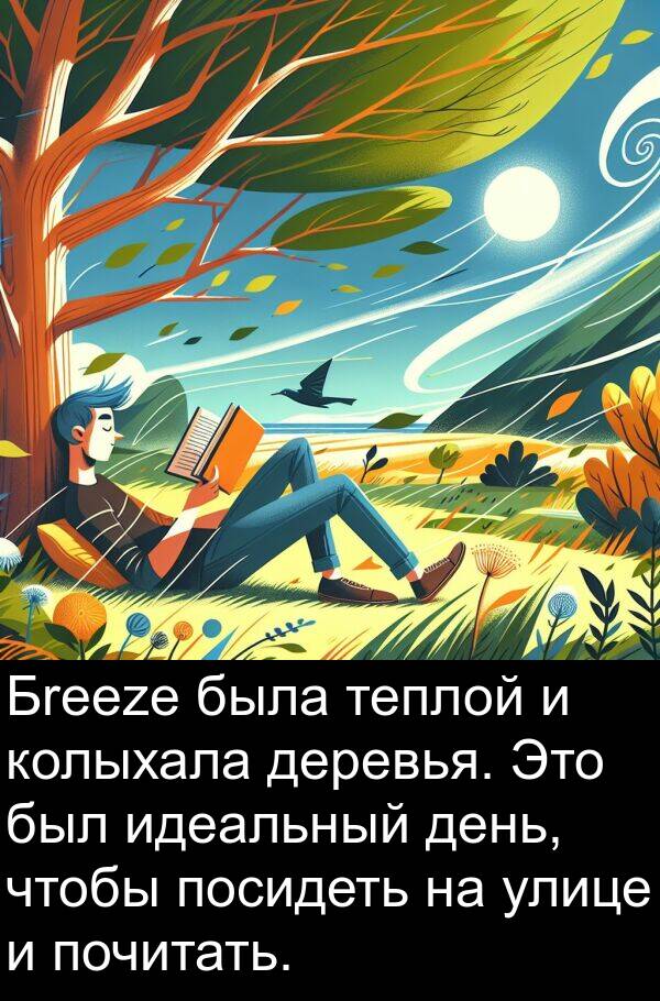 идеальный: Бreeze была теплой и колыхала деревья. Это был идеальный день, чтобы посидеть на улице и почитать.