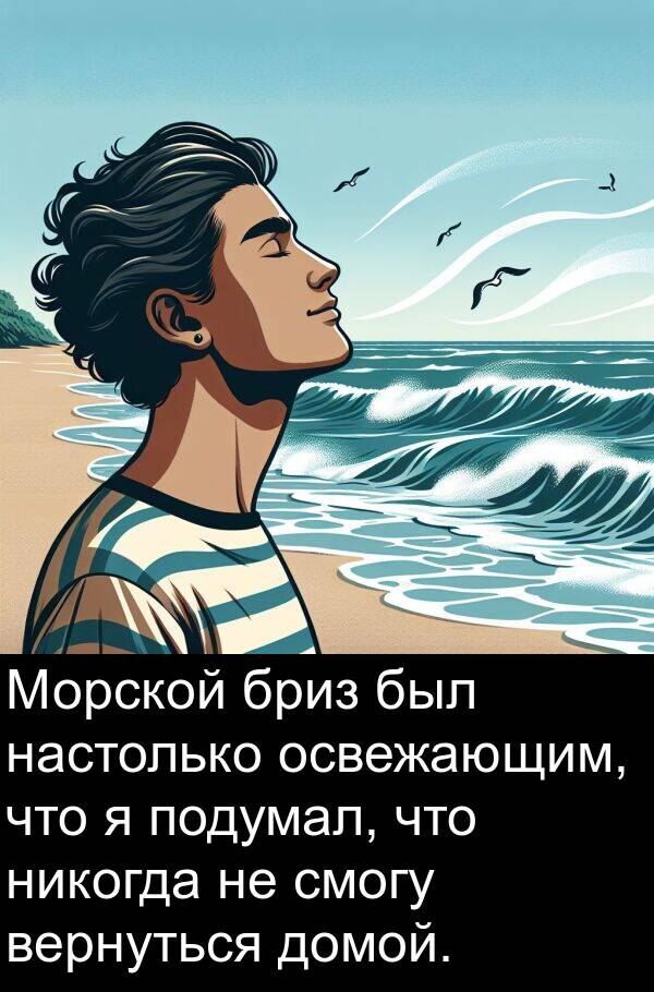 смогу: Морской бриз был настолько освежающим, что я подумал, что никогда не смогу вернуться домой.