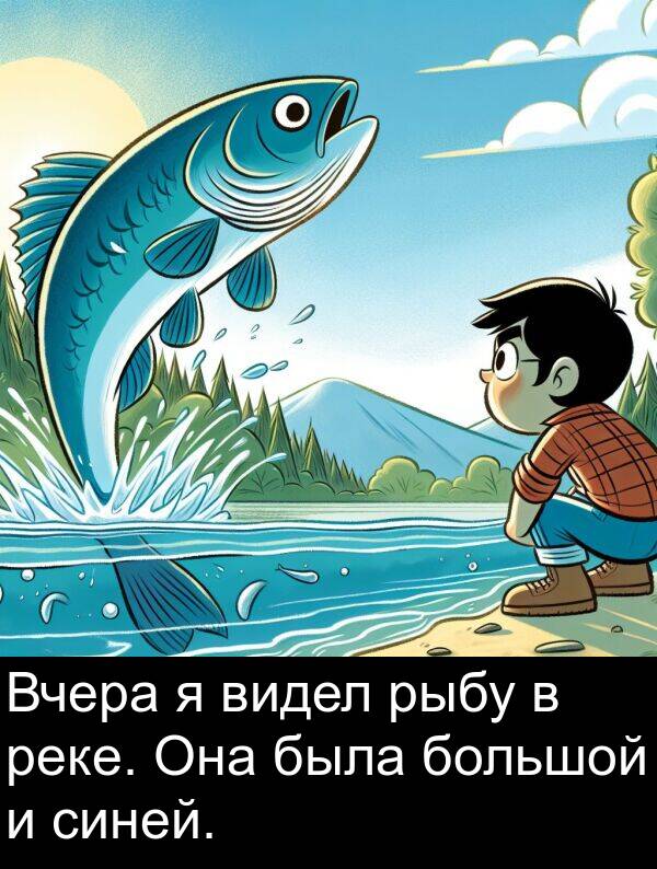 была: Вчера я видел рыбу в реке. Она была большой и синей.