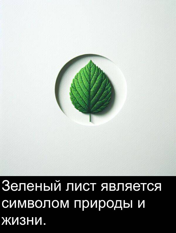 является: Зеленый лист является символом природы и жизни.