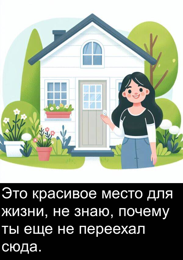 переехал: Это красивое место для жизни, не знаю, почему ты еще не переехал сюда.