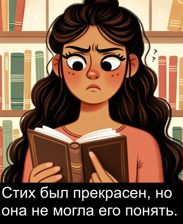 его: Стих был прекрасен, но она не могла его понять.