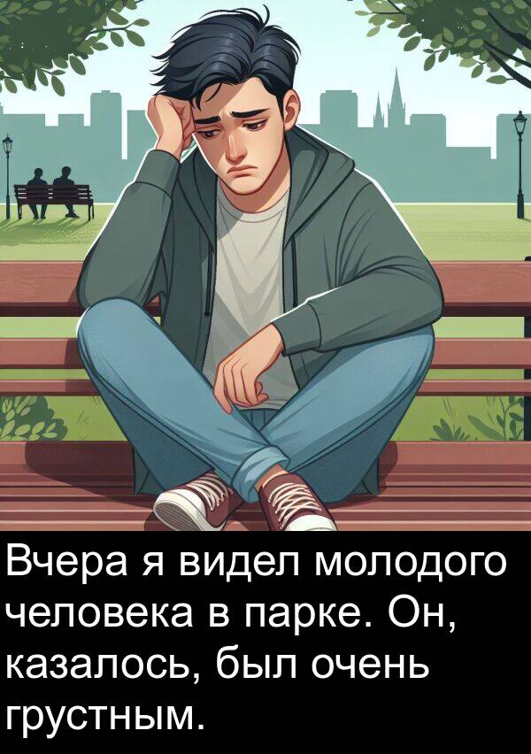 казалось: Вчера я видел молодого человека в парке. Он, казалось, был очень грустным.