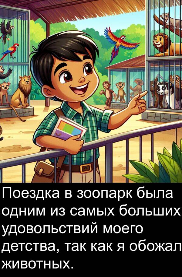 так: Поездка в зоопарк была одним из самых больших удовольствий моего детства, так как я обожал животных.