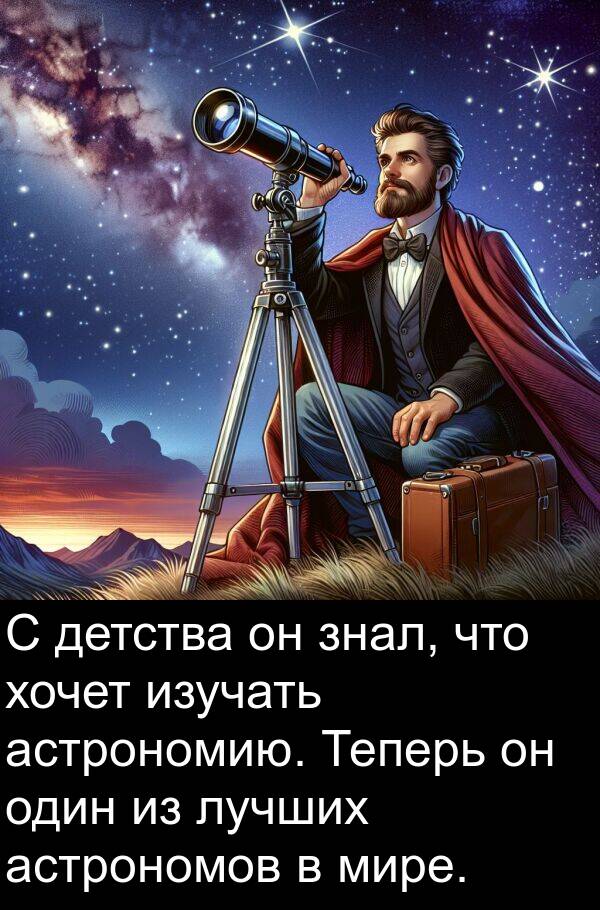 хочет: С детства он знал, что хочет изучать астрономию. Теперь он один из лучших астрономов в мире.