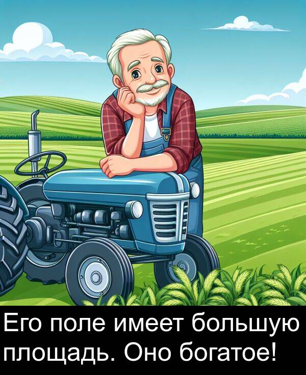 имеет: Его поле имеет большую площадь. Оно богатое!