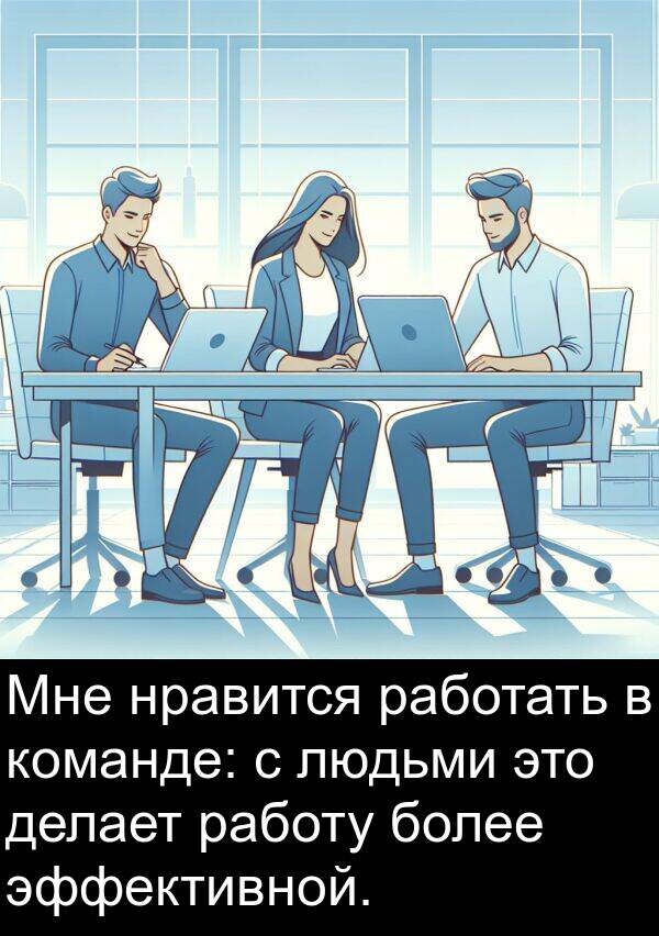 эффективной: Мне нравится работать в команде: с людьми это делает работу более эффективной.