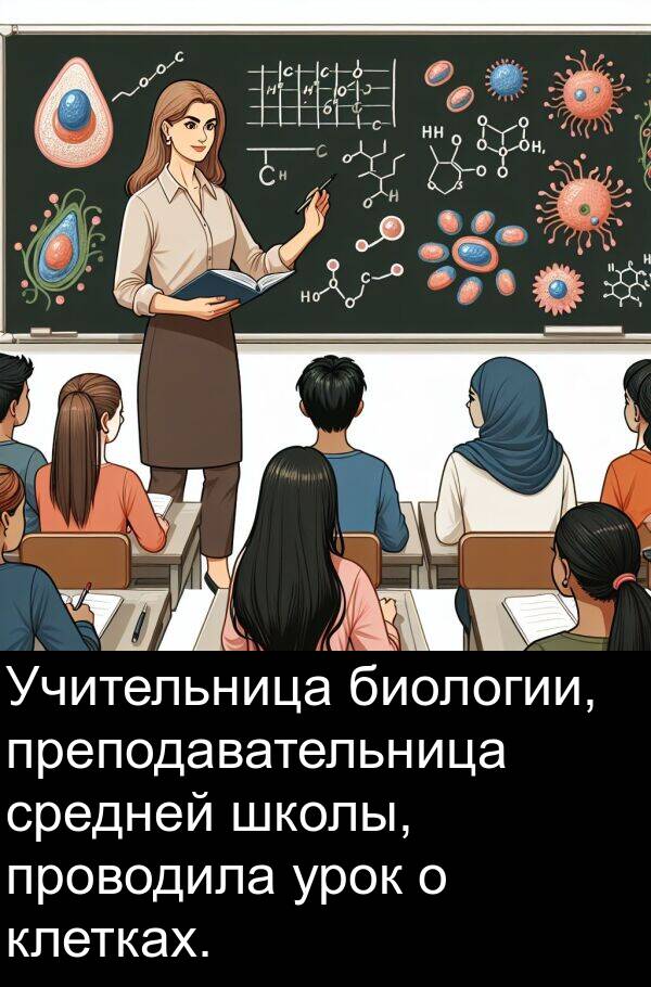 клетках: Учительница биологии, преподавательница средней школы, проводила урок о клетках.