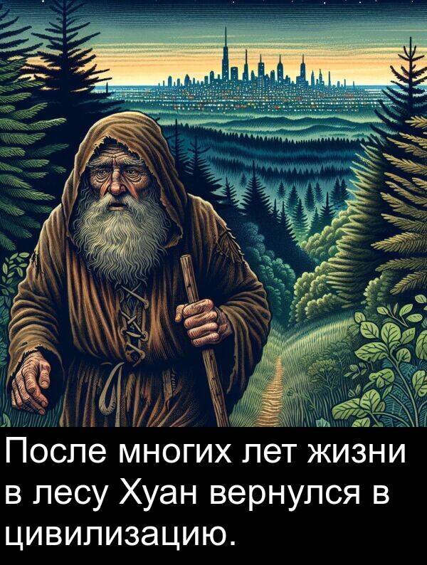 лесу: После многих лет жизни в лесу Хуан вернулся в цивилизацию.