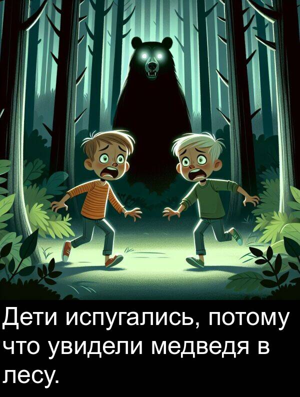 что: Дети испугались, потому что увидели медведя в лесу.