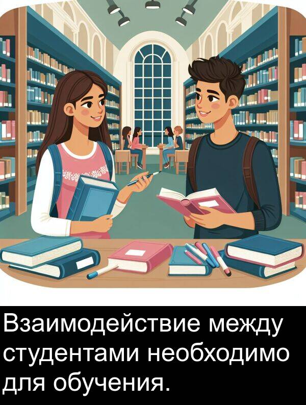 между: Взаимодействие между студентами необходимо для обучения.