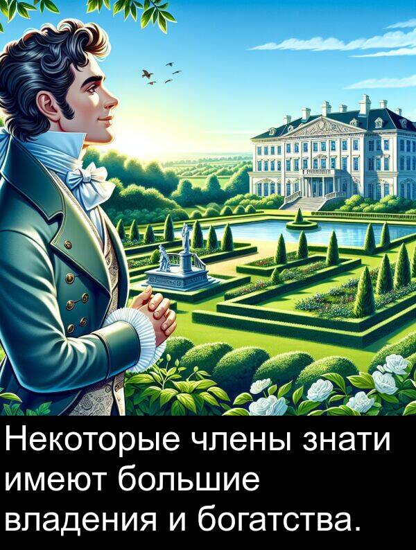 члены: Некоторые члены знати имеют большие владения и богатства.