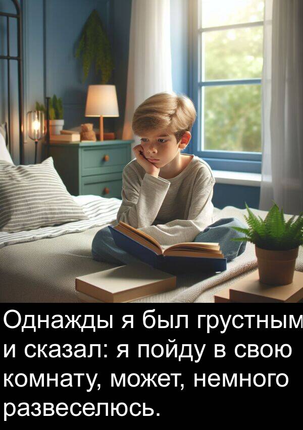 комнату: Однажды я был грустным и сказал: я пойду в свою комнату, может, немного развеселюсь.