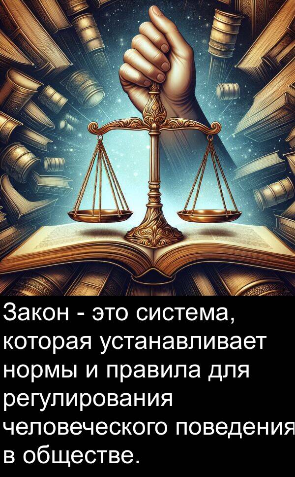 человеческого: Закон - это система, которая устанавливает нормы и правила для регулирования человеческого поведения в обществе.