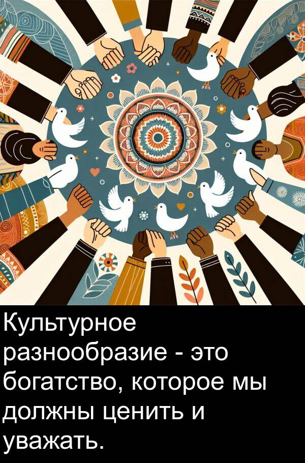 уважать: Культурное разнообразие - это богатство, которое мы должны ценить и уважать.