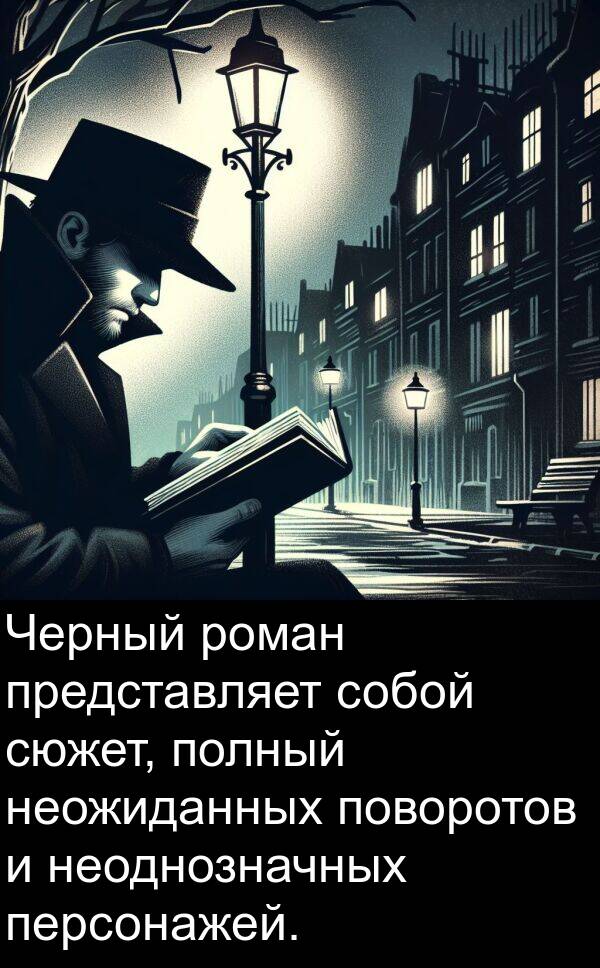 представляет: Черный роман представляет собой сюжет, полный неожиданных поворотов и неоднозначных персонажей.
