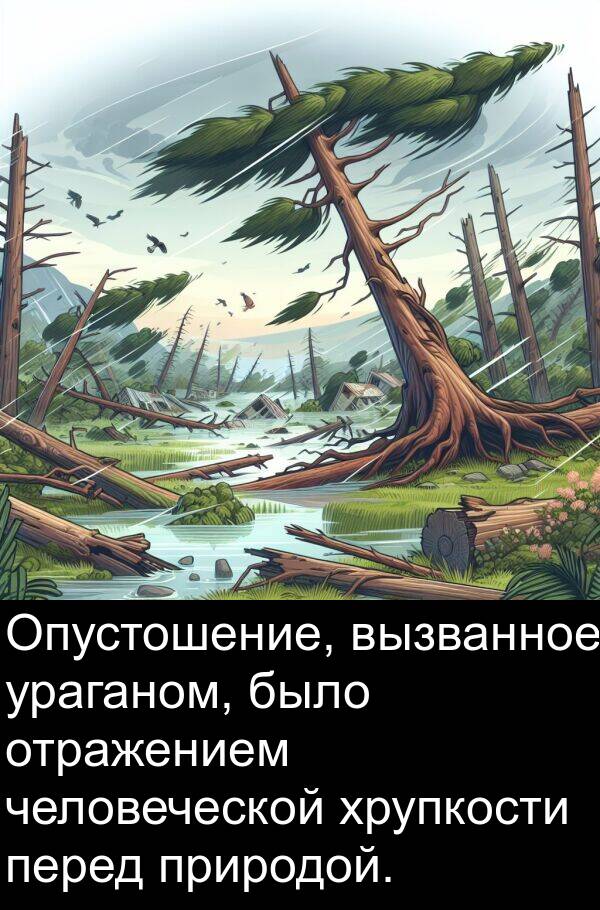 человеческой: Опустошение, вызванное ураганом, было отражением человеческой хрупкости перед природой.