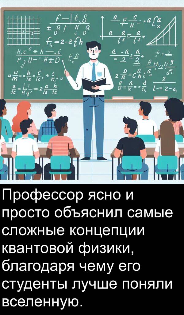 благодаря: Профессор ясно и просто объяснил самые сложные концепции квантовой физики, благодаря чему его студенты лучше поняли вселенную.