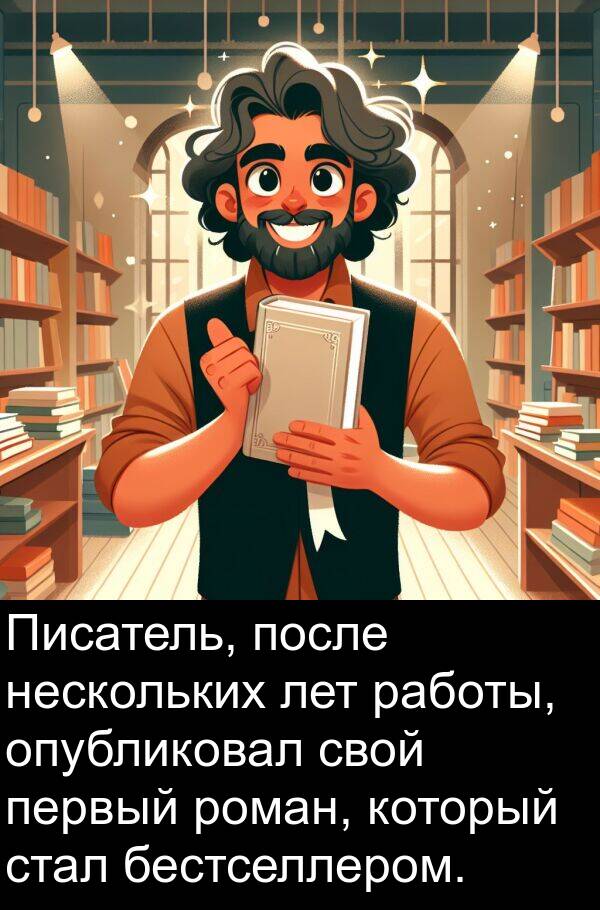 бестселлером: Писатель, после нескольких лет работы, опубликовал свой первый роман, который стал бестселлером.