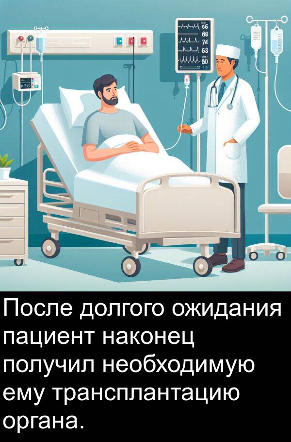 ему: После долгого ожидания пациент наконец получил необходимую ему трансплантацию органа.