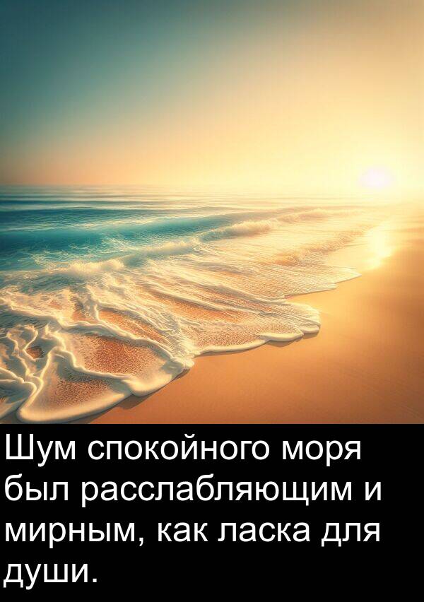 ласка: Шум спокойного моря был расслабляющим и мирным, как ласка для души.