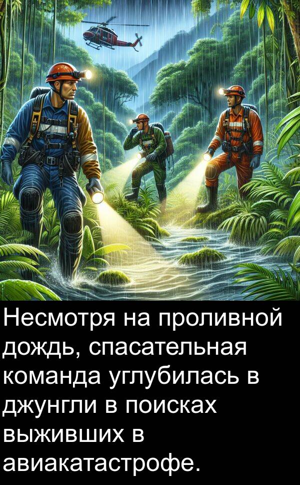 авиакатастрофе: Несмотря на проливной дождь, спасательная команда углубилась в джунгли в поисках выживших в авиакатастрофе.