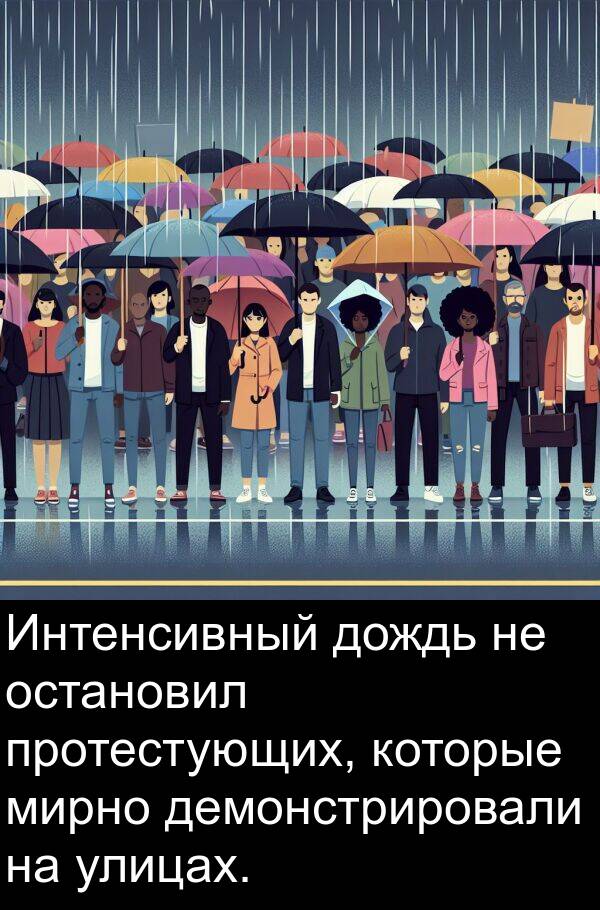 демонстрировали: Интенсивный дождь не остановил протестующих, которые мирно демонстрировали на улицах.