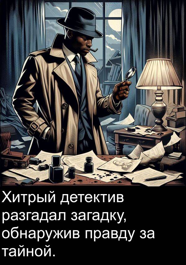 загадку: Хитрый детектив разгадал загадку, обнаружив правду за тайной.