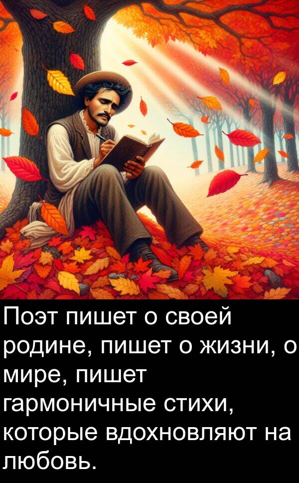 гармоничные: Поэт пишет о своей родине, пишет о жизни, о мире, пишет гармоничные стихи, которые вдохновляют на любовь.