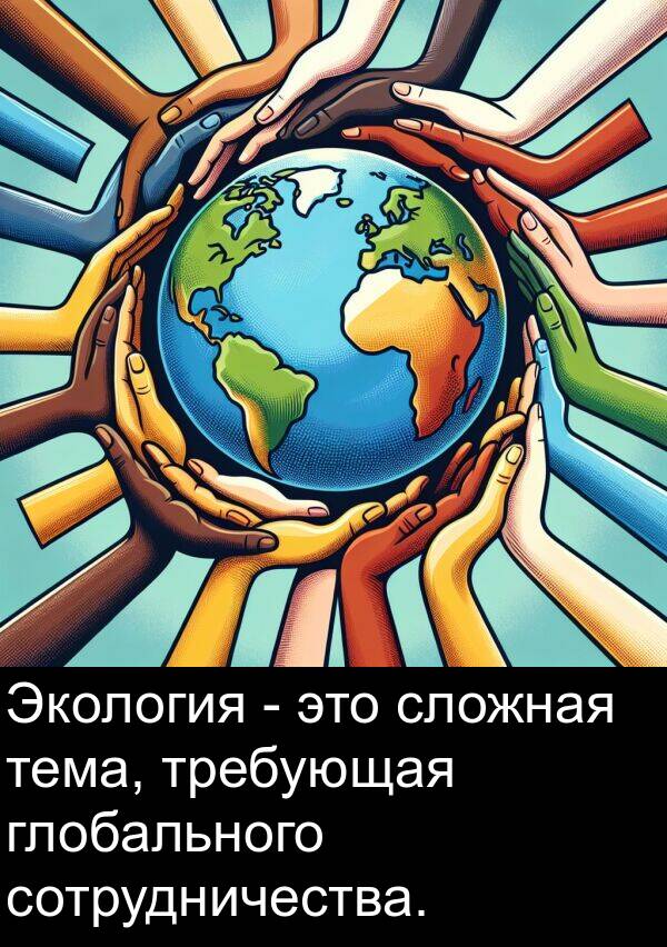 тема: Экология - это сложная тема, требующая глобального сотрудничества.