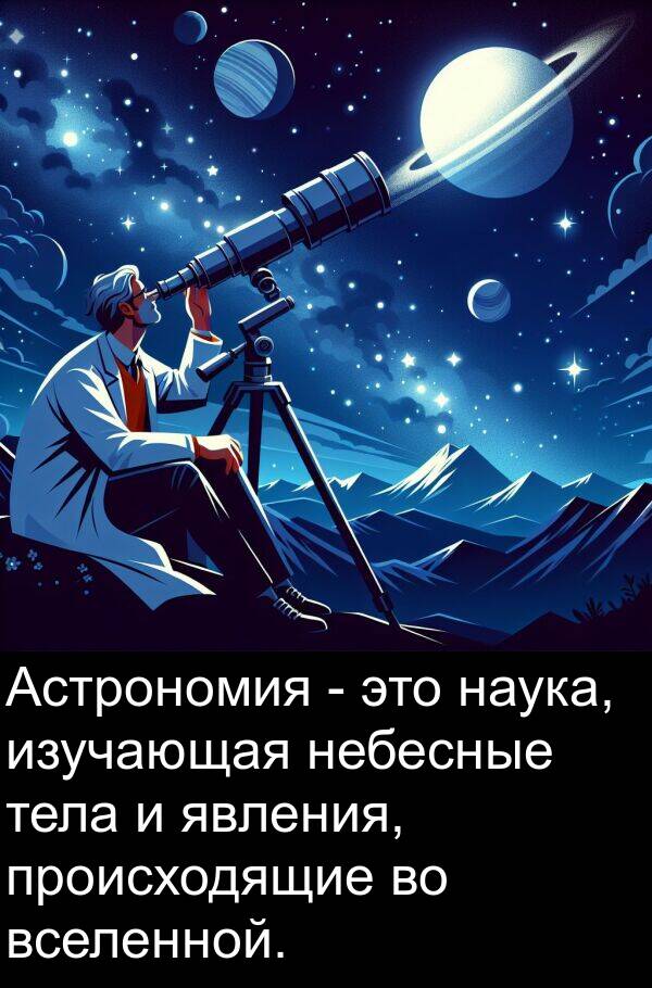 явления: Астрономия - это наука, изучающая небесные тела и явления, происходящие во вселенной.