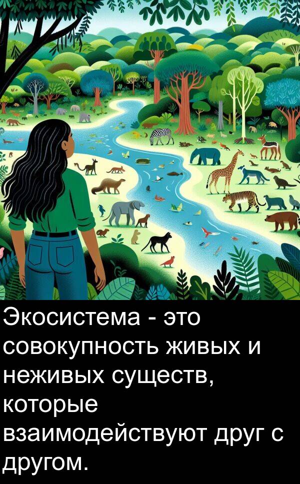 живых: Экосистема - это совокупность живых и неживых существ, которые взаимодействуют друг с другом.