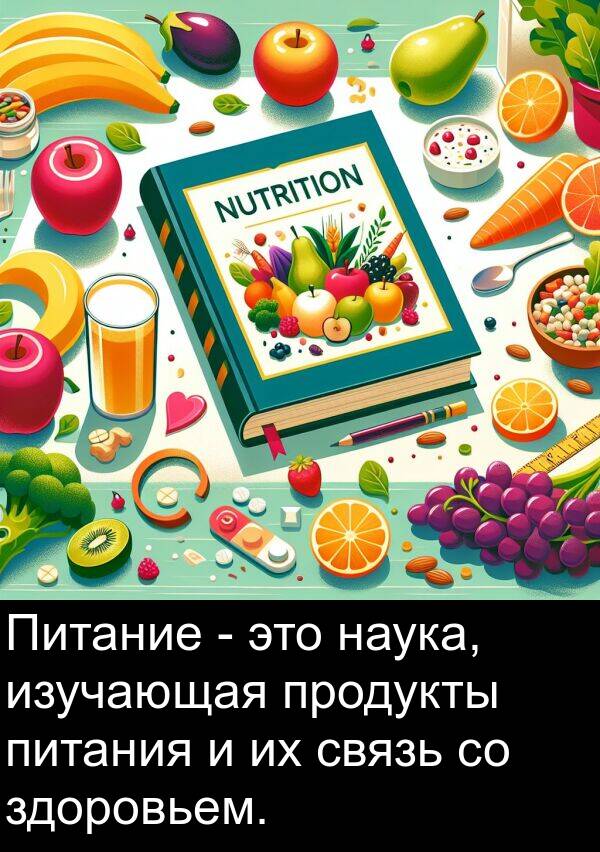 связь: Питание - это наука, изучающая продукты питания и их связь со здоровьем.