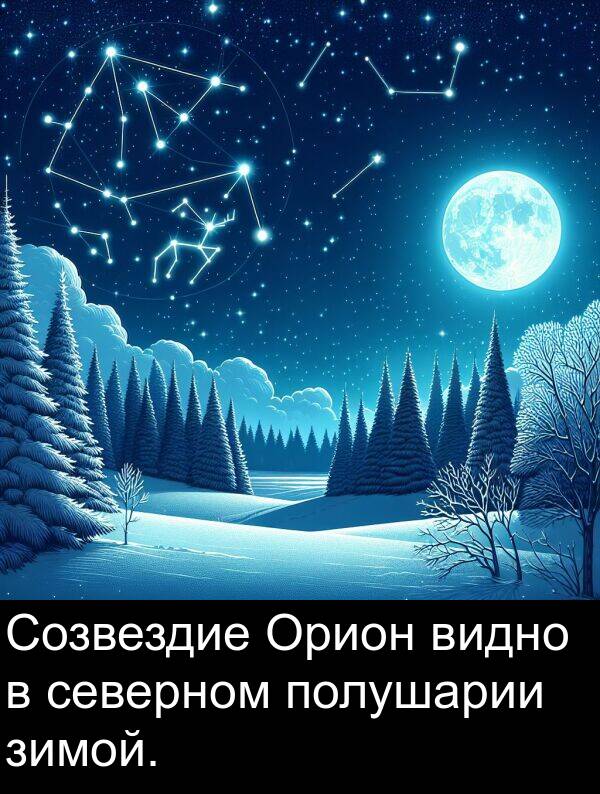 зимой: Созвездие Орион видно в северном полушарии зимой.