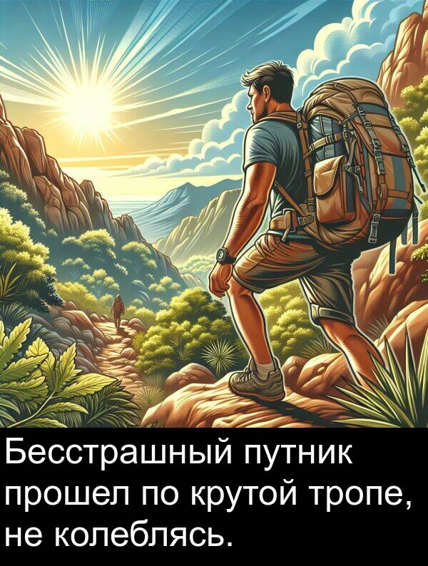 тропе: Бесстрашный путник прошел по крутой тропе, не колеблясь.