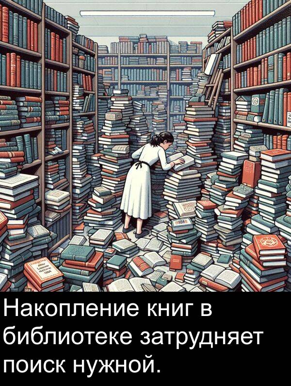 библиотеке: Накопление книг в библиотеке затрудняет поиск нужной.