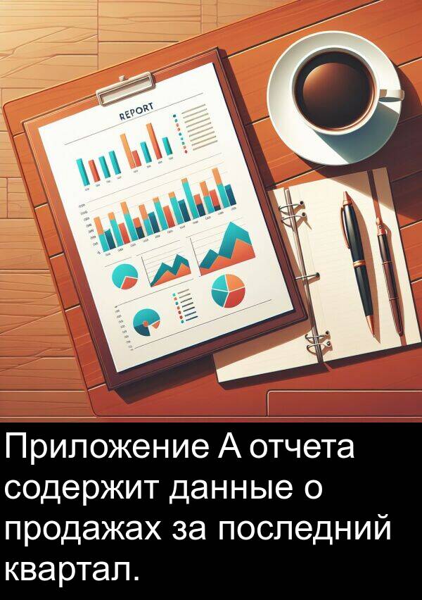 квартал: Приложение A отчета содержит данные о продажах за последний квартал.