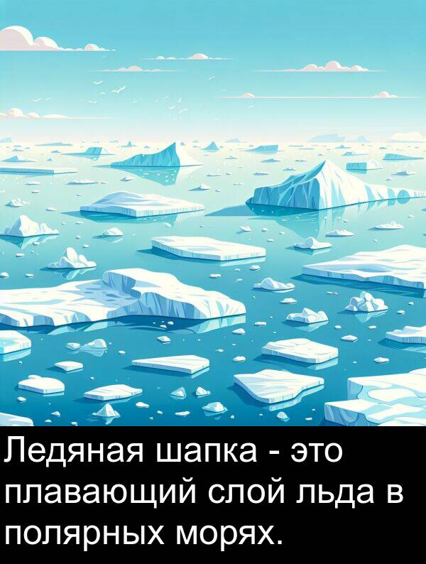 полярных: Ледяная шапка - это плавающий слой льда в полярных морях.