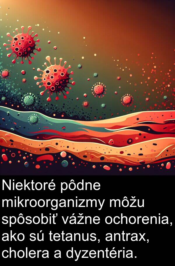 vážne: Niektoré pôdne mikroorganizmy môžu spôsobiť vážne ochorenia, ako sú tetanus, antrax, cholera a dyzentéria.