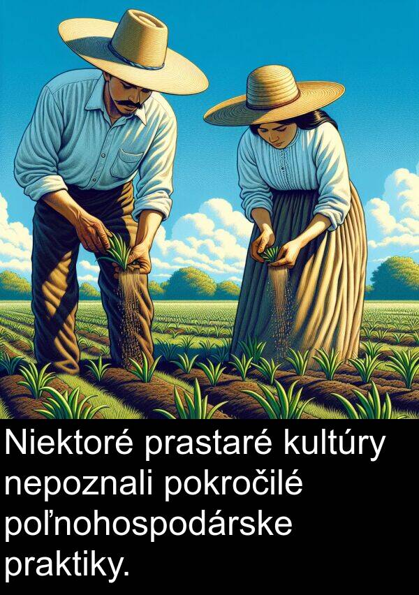 poľnohospodárske: Niektoré prastaré kultúry nepoznali pokročilé poľnohospodárske praktiky.