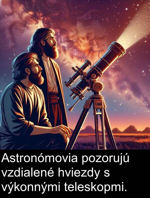 pozorujú: Astronómovia pozorujú vzdialené hviezdy s výkonnými teleskopmi.