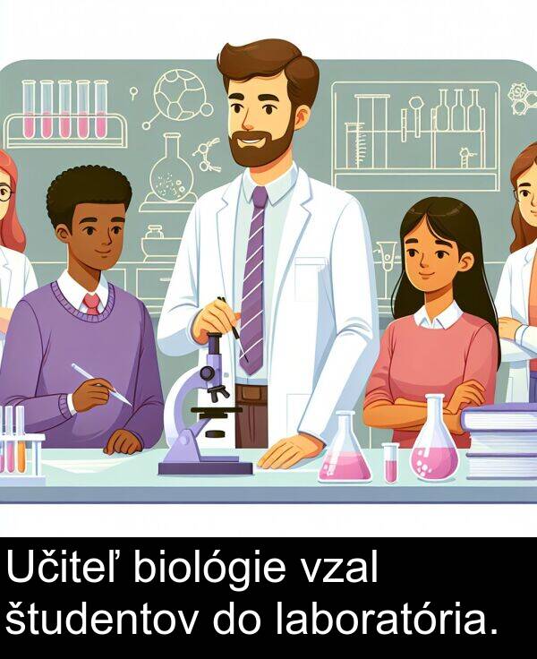 biológie: Učiteľ biológie vzal študentov do laboratória.