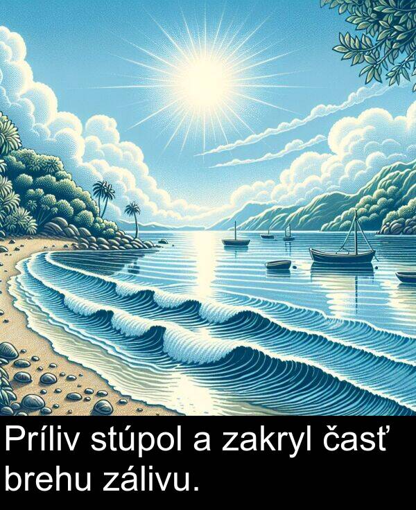 časť: Príliv stúpol a zakryl časť brehu zálivu.