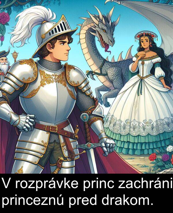 princeznú: V rozprávke princ zachráni princeznú pred drakom.