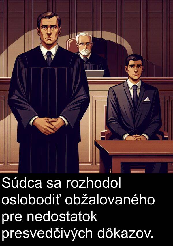 presvedčivých: Súdca sa rozhodol oslobodiť obžalovaného pre nedostatok presvedčivých dôkazov.